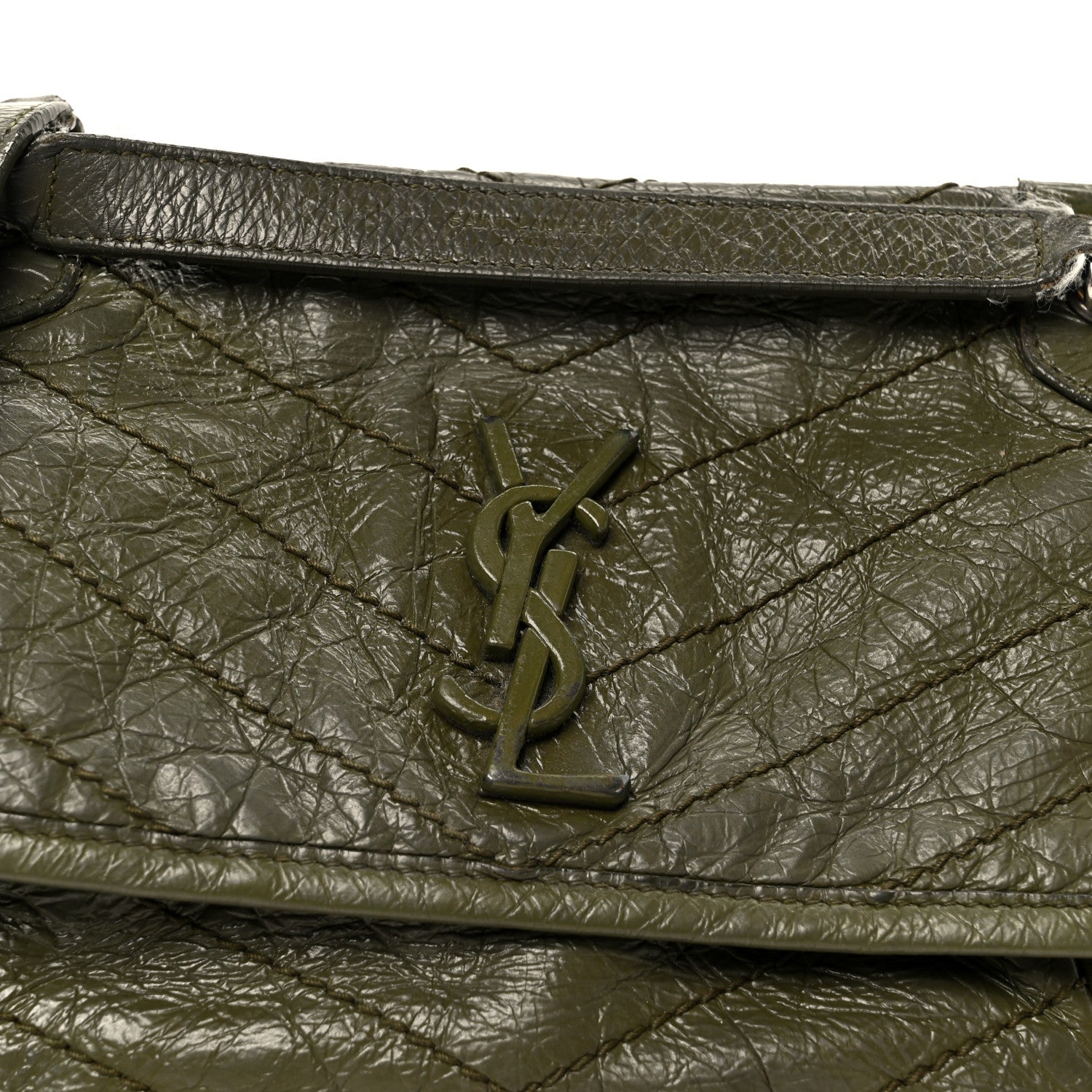 Crinkled Lambskin Matelasse Monogram Baby Niki Chain Satchel Seawood
