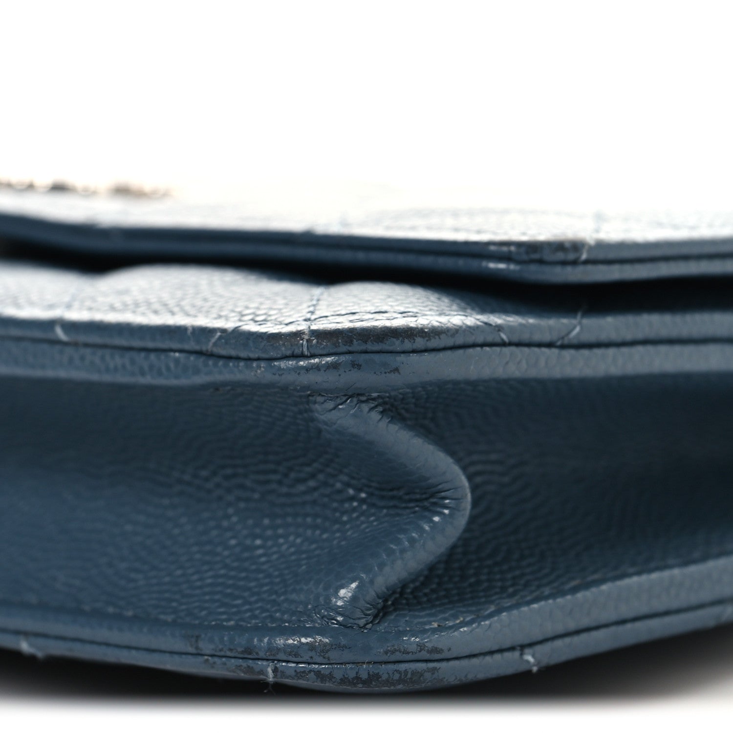 Shiny Caviar Quilted Enamel CC Wallet On Chain WOC Blue