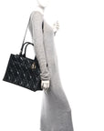 Calfskin Macro Cannage Medium Book Tote Black