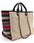Striped Canvas Medium Deauville Tote Beige