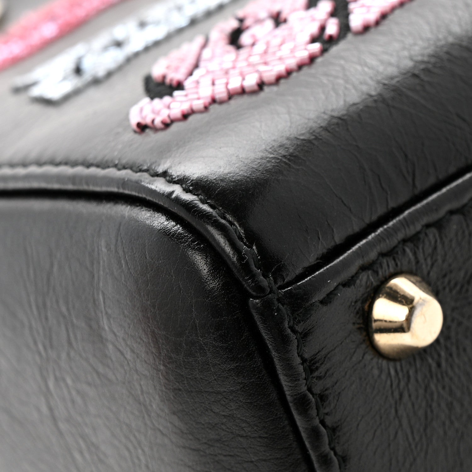 Calfskin Beaded Mini Lady D1OR Black