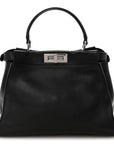 Vitello Seta Snakeskin Crocodile Monster Eyes Medium Peekaboo Iconic Satchel Black Girasole