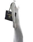 Lurex Canvas Mini Deauville Tote Navy Blue Gold