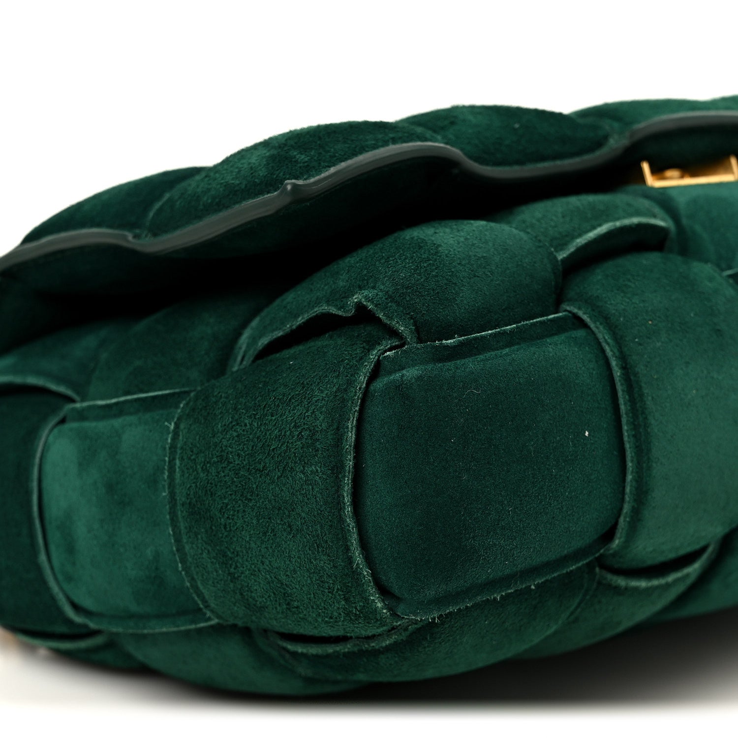 Suede Maxi Intrecciato Padded Chain Cassette Crossbody Bag Emerald Green