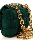Suede Maxi Intrecciato Padded Chain Cassette Crossbody Bag Emerald Green