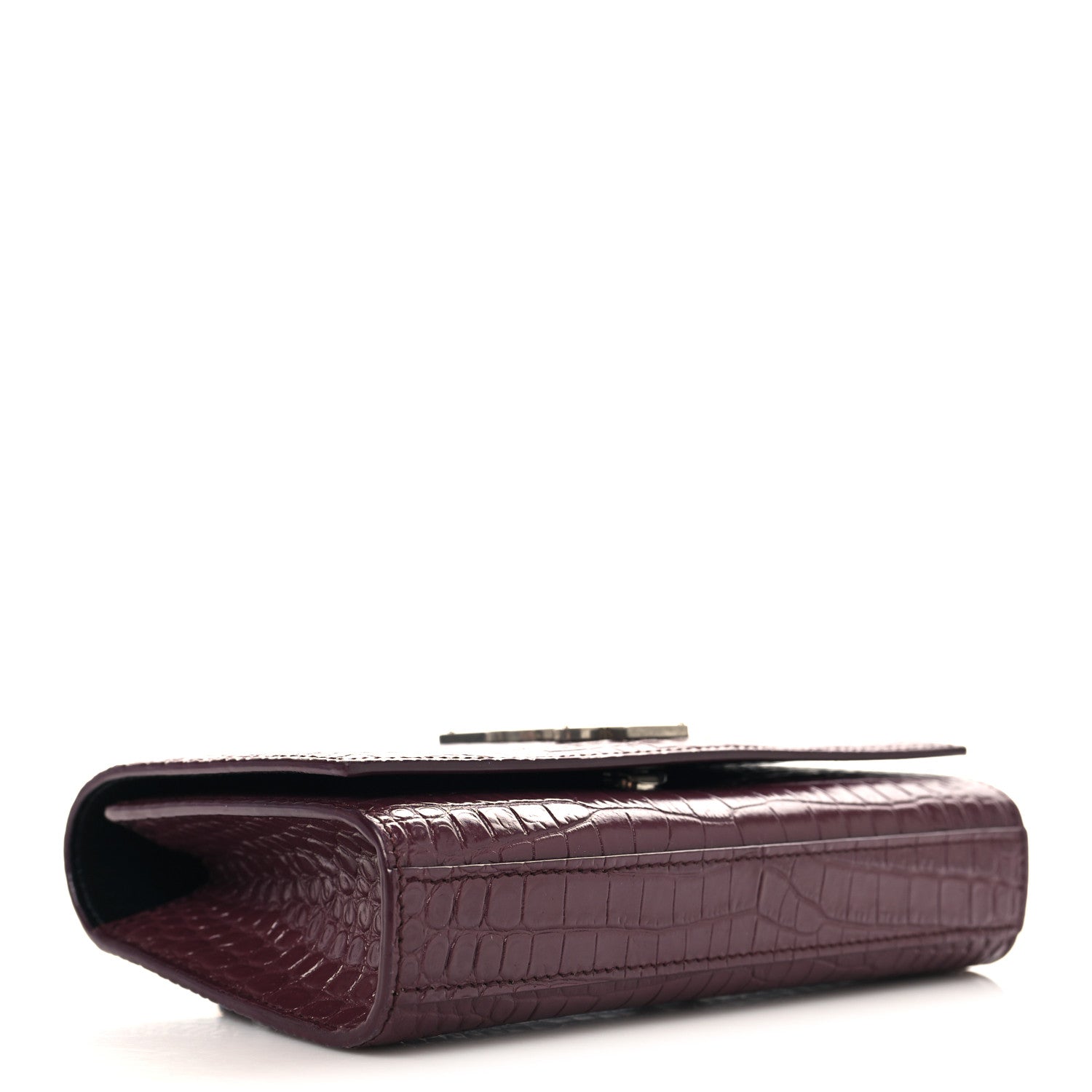 Calfskin Crocodile Embossed Monogram Kate Belt Bag Burgundy