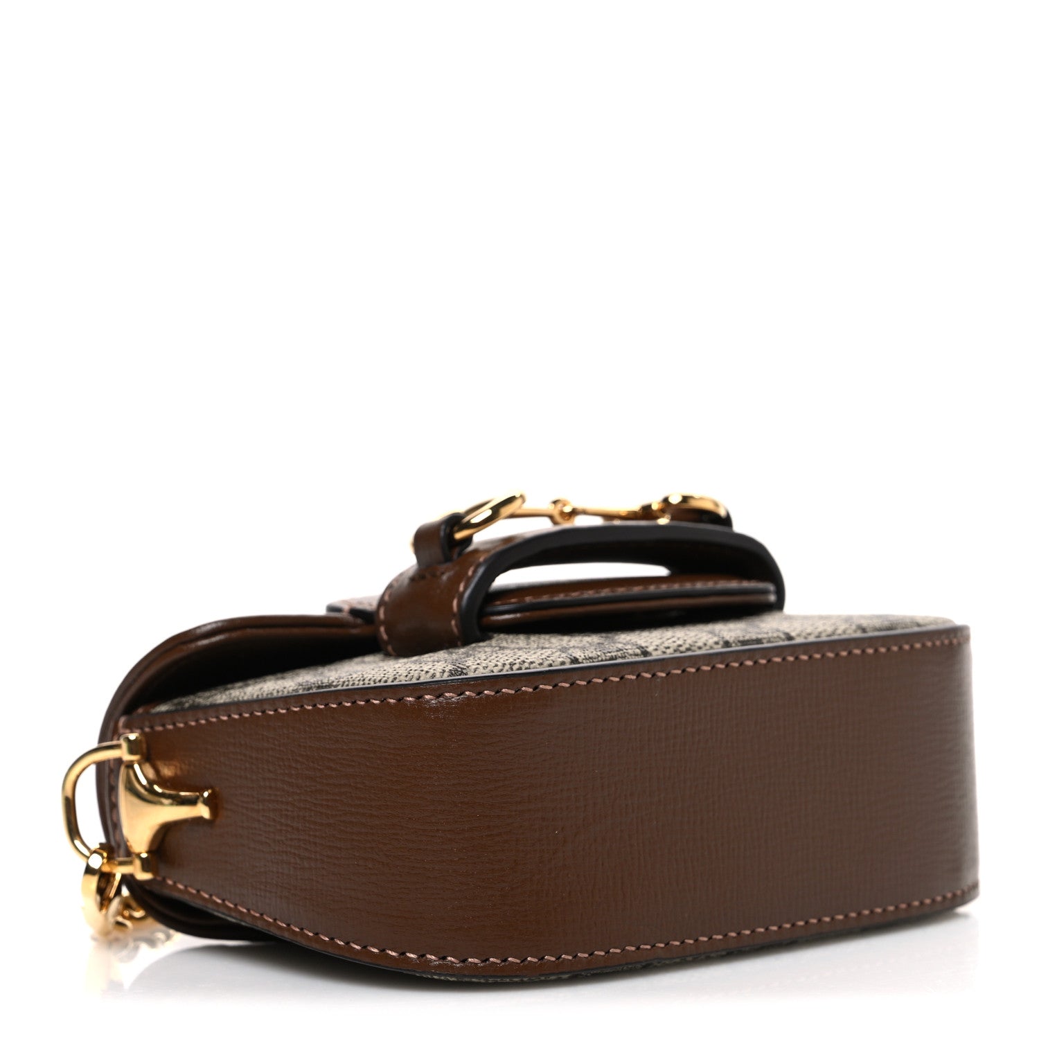 GG Supreme Monogram Azalea Calfskin Web Horsebit 1955 Wallet On Strap Beige Ebony Brown Sugar