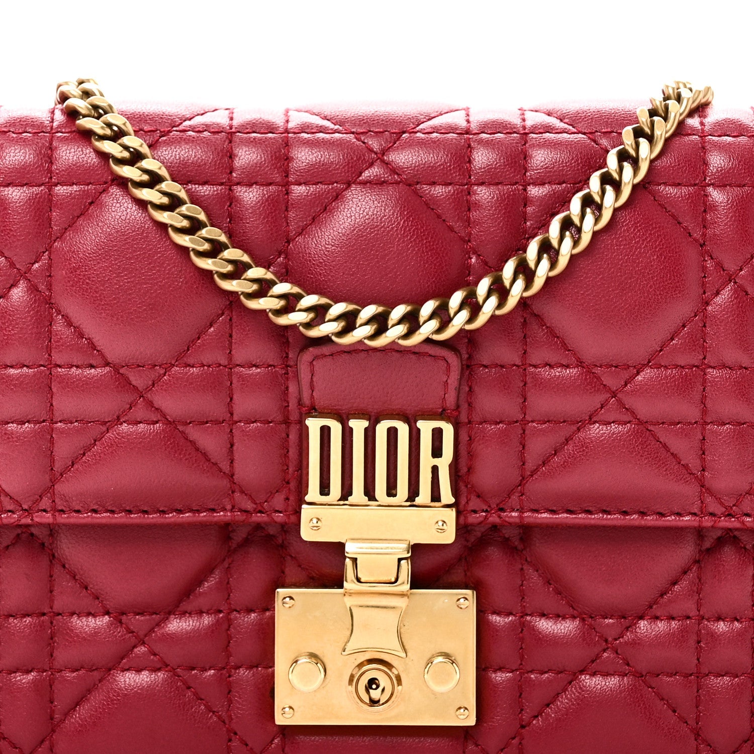 Lambskin Cannage D1ORaddict Wallet On Chain Clutch Fuchsia
