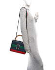 Moon Calfskin Bamboo Web Medium Dionysus Top Handle Bag Blue Emerald Hibiscus Red