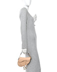 Grained Calfskin Mini Saddle Bag Beige