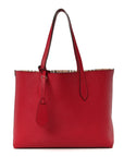 Grainy Calfskin Haymarket Check Medium Reversible Tote Red