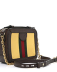 Canvas Textured Calfskin Web Mini Ophidia Top Handle Shoulder Bag Easy Yellow Dark Brown