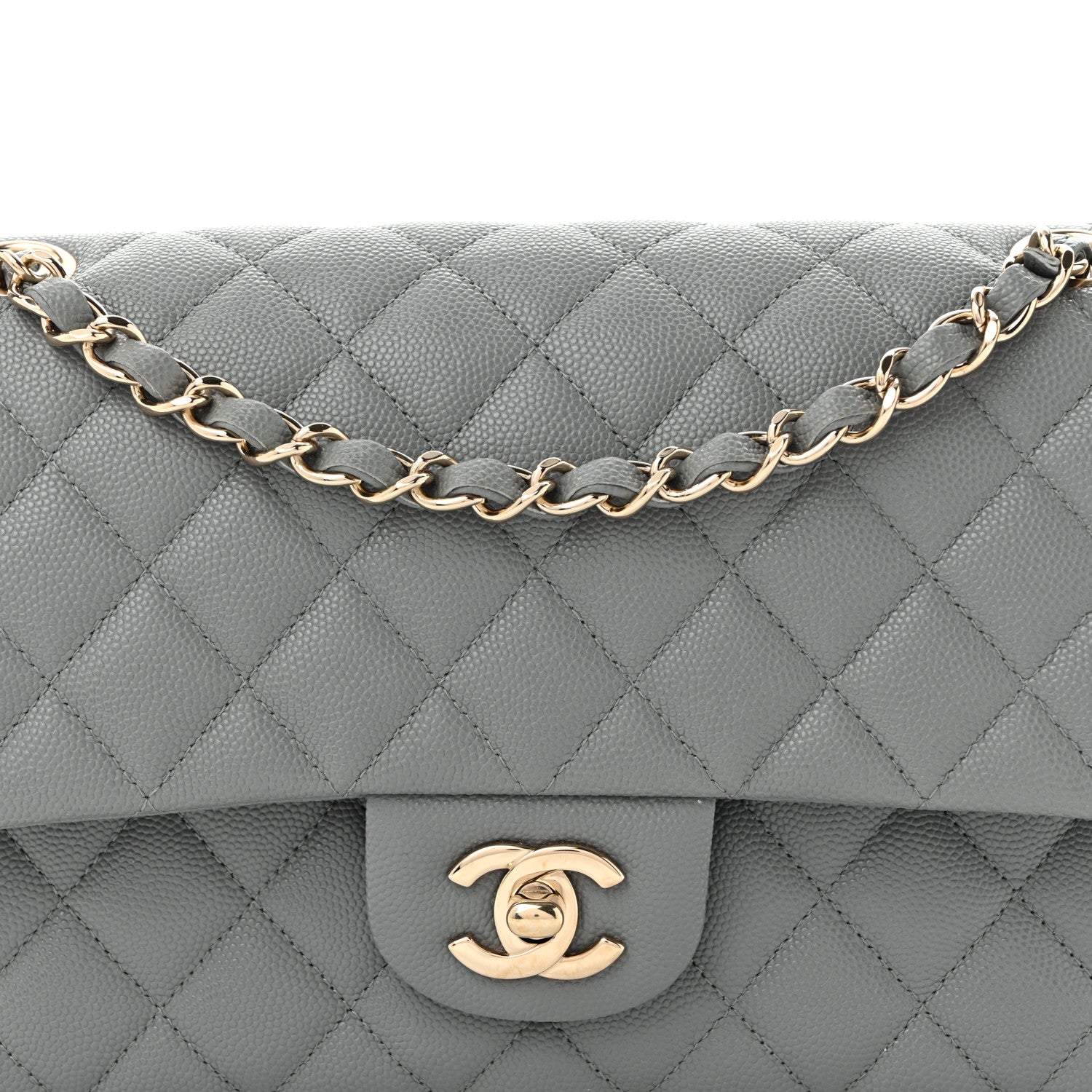 Caviar Quilted Medium Double Flap Grey