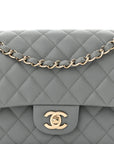 Caviar Quilted Medium Double Flap Grey