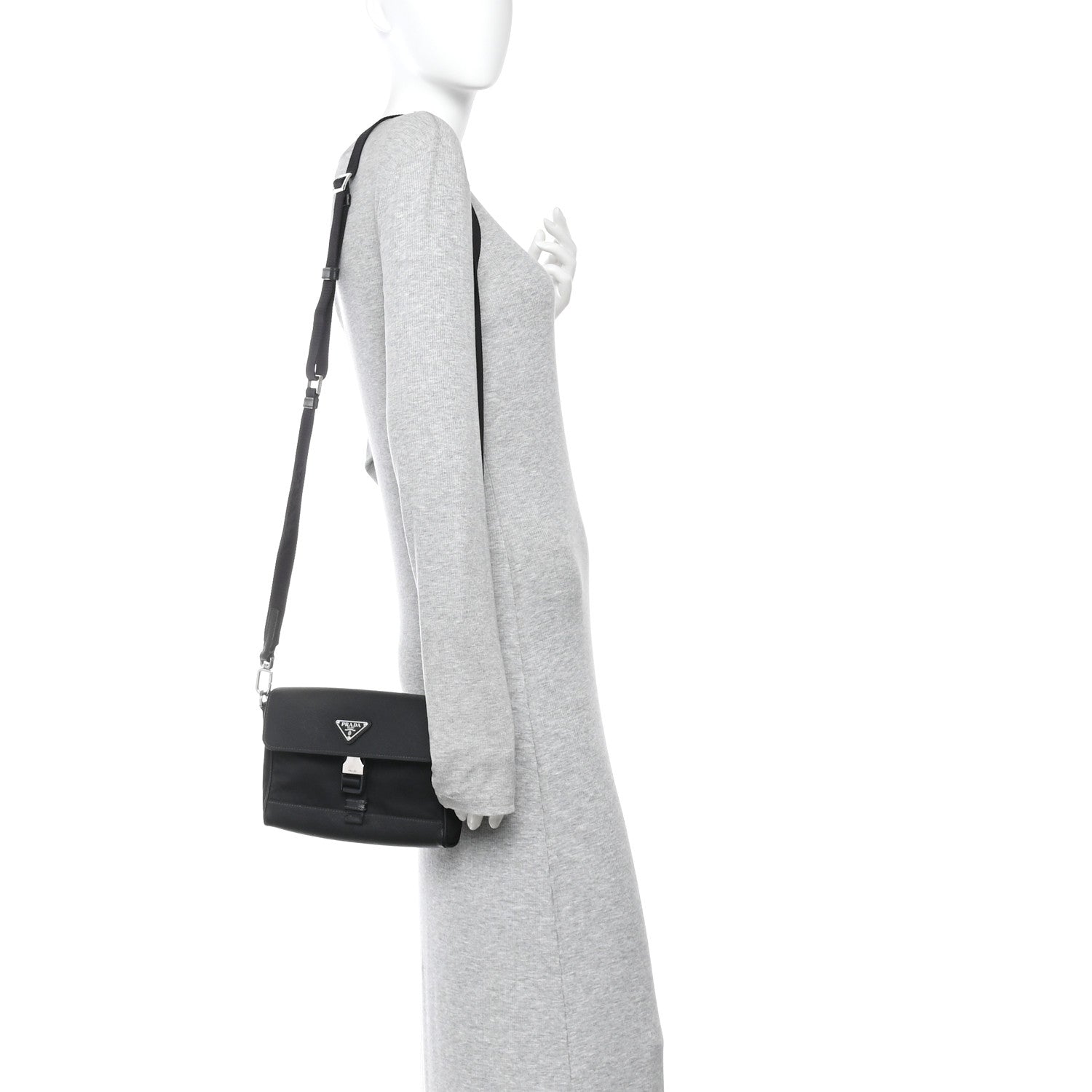 Re-Nylon Saffiano Triangle Shoulder Bag Black