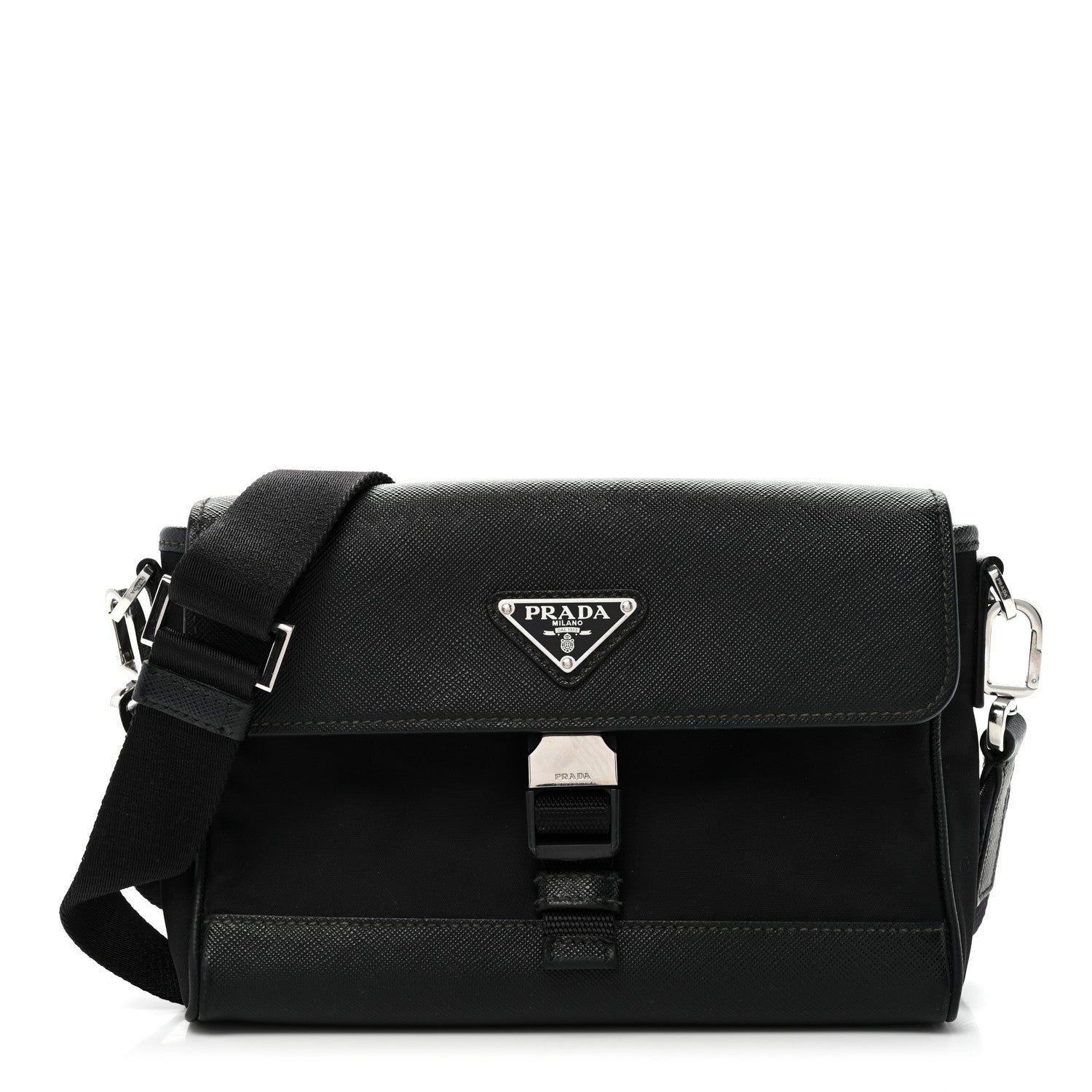 Re-Nylon Saffiano Triangle Shoulder Bag Black