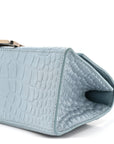 Shiny Calfskin Crocodile Embossed Small Hourglass Top Handle Bag Blue Grey