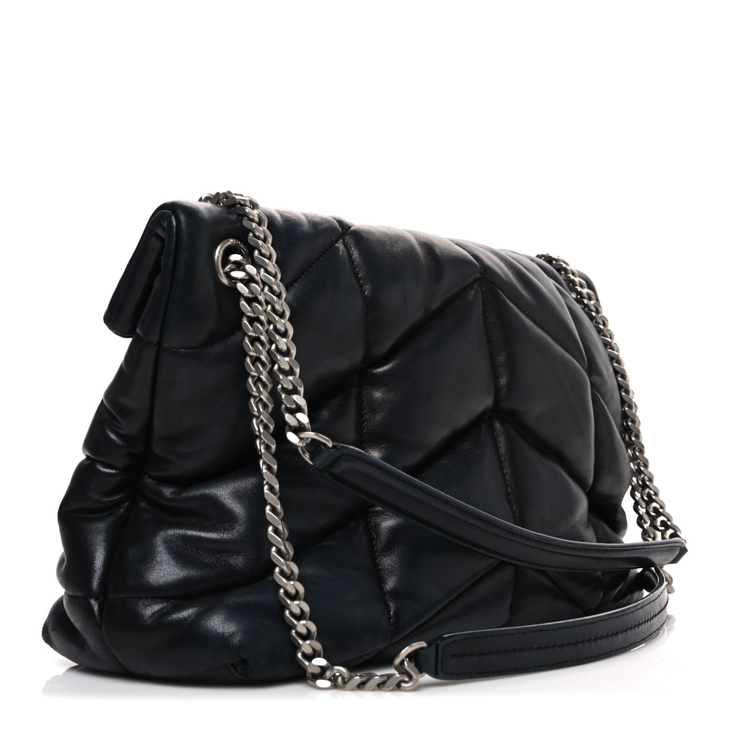 Lambskin Quilted Medium Loulou Puffer Monogram Chain Satchel Black