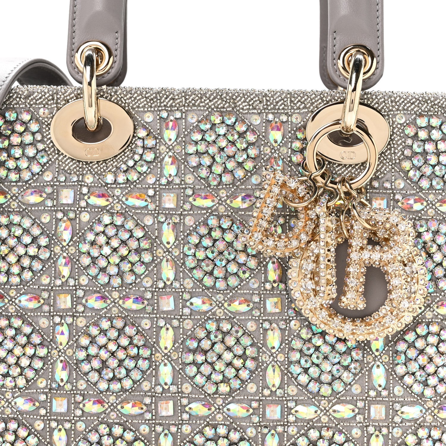 Calfskin Satin Celestial Bead Embroidery Embroidered Small Lady D1OR Grey Multicolor