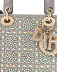 Calfskin Satin Celestial Bead Embroidery Embroidered Small Lady D1OR Grey Multicolor