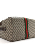 GG Supreme Monogram Textured Dollar Calfskin Web Medium Savoy Duffle Bag Beige Dark Brown