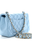 Lambskin Quilted Mini Rectangular Flap Light Blue