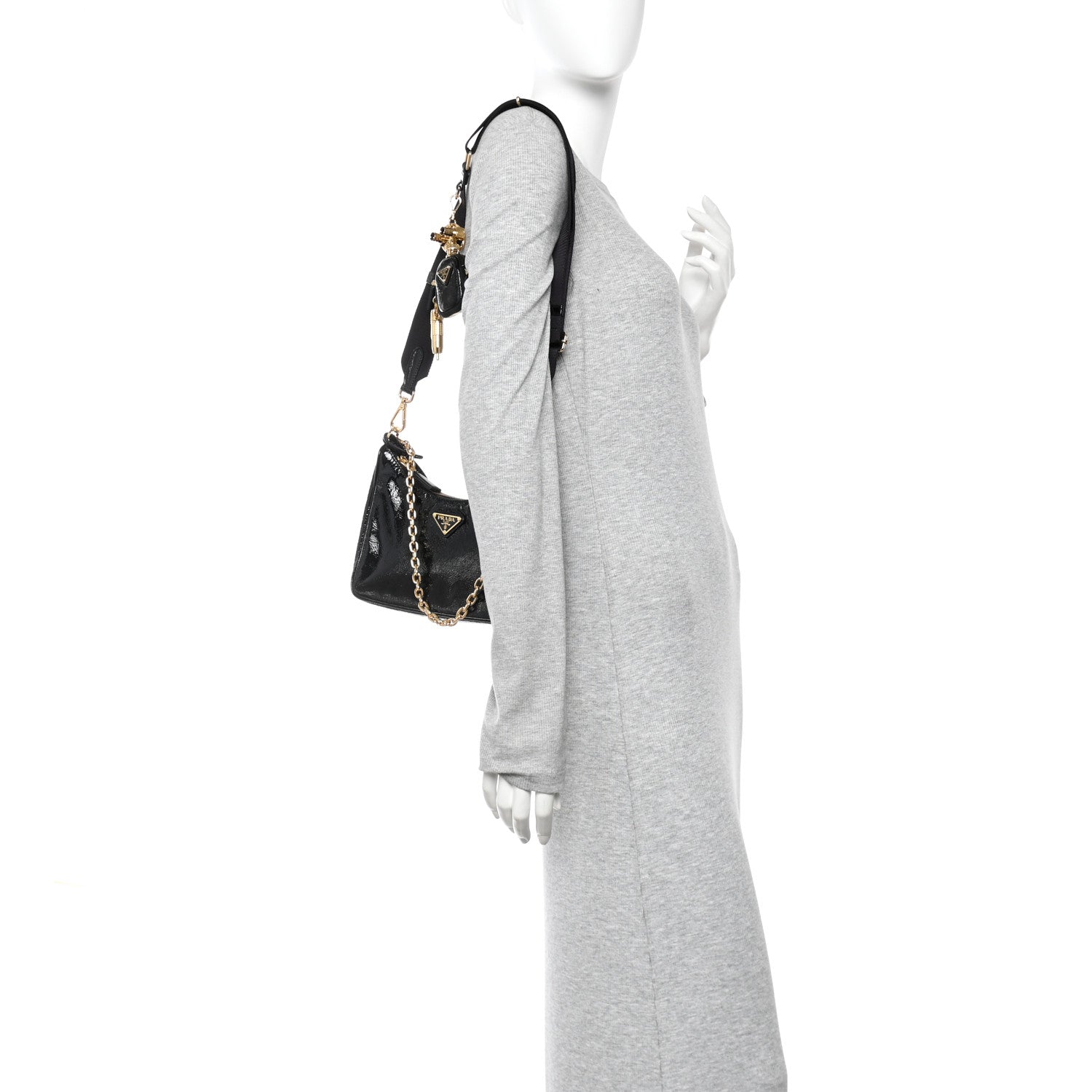 Patent Naplak Re-Edition 2005 Shoulder Bag With Charm Black