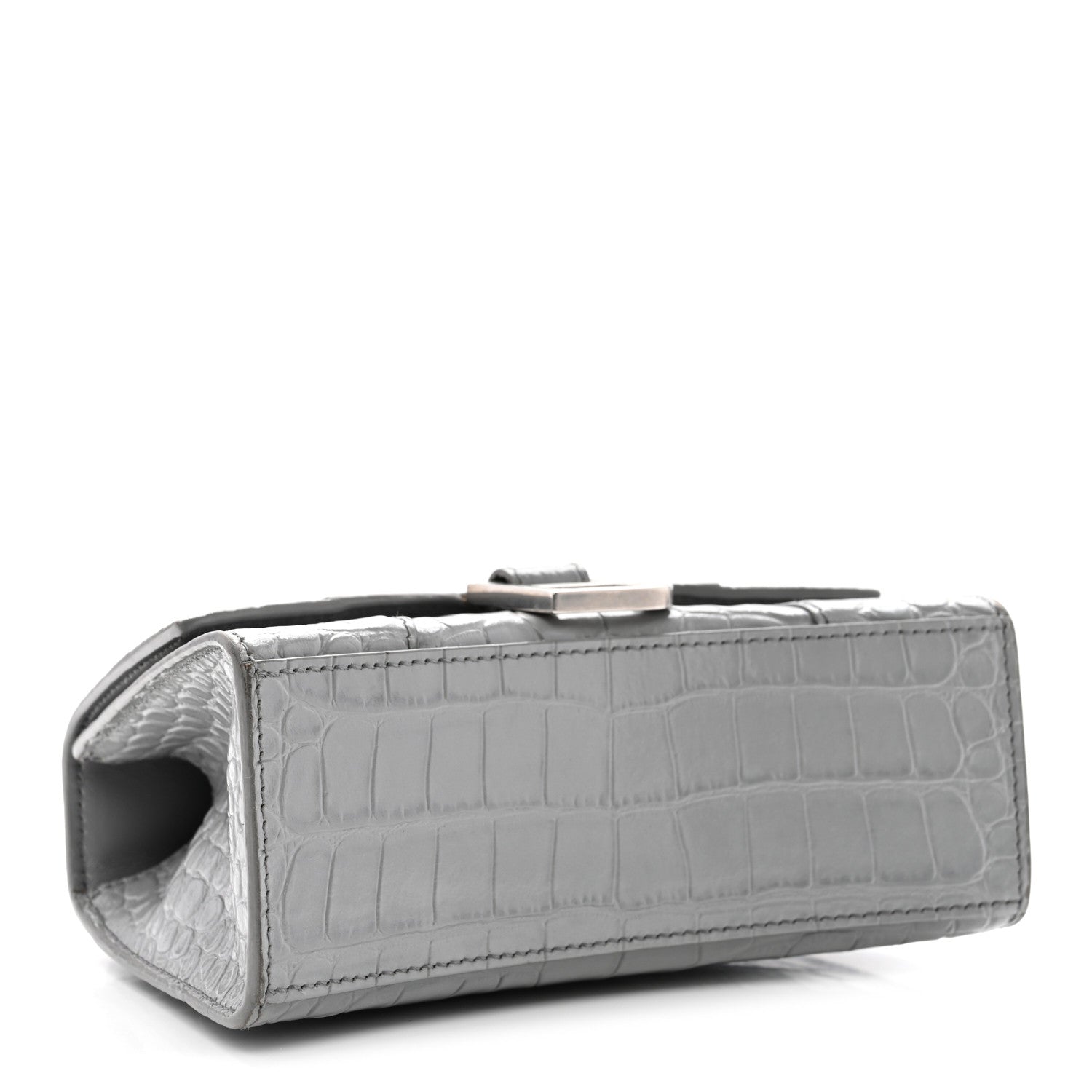 Shiny Calfskin Crocodile Embossed Hourglass Top Handle Bag XS BLCG Grey