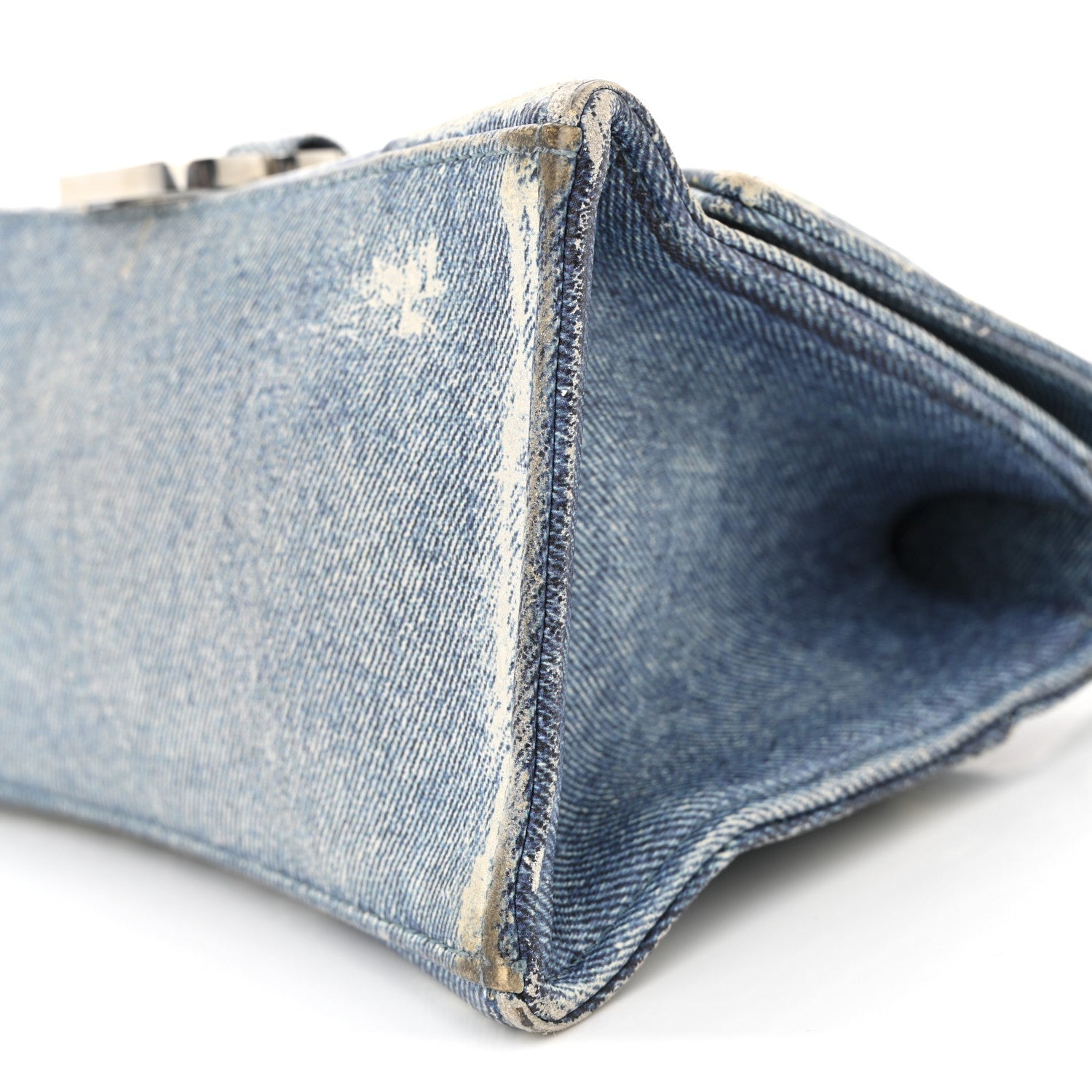 Nappa Denim Printed Hourglass Top Handle Bag Small Denim Blue