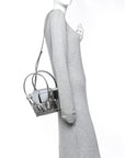 Mirror Laminated Nappa Maxi Intrecciato Mini Arco  Silver