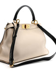 Vitello Seta Snakeskin Monster Eyes Medium Peekaboo Iconic Satchel  Amido Sand Black