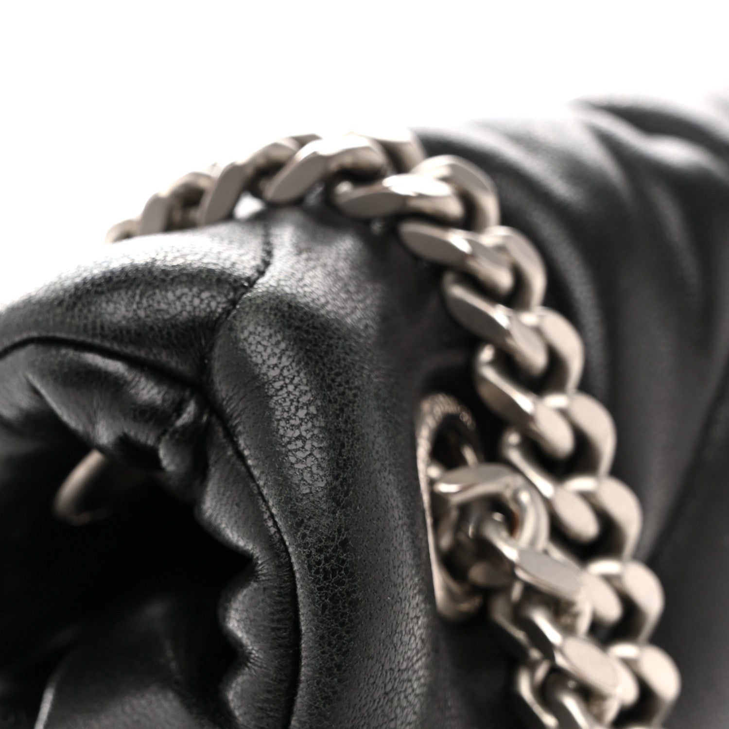 Lambskin Quilted Medium Loulou Puffer Monogram Chain Satchel Black