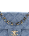 Printed Denim Quilted Mini Rectangular Flap Light Blue