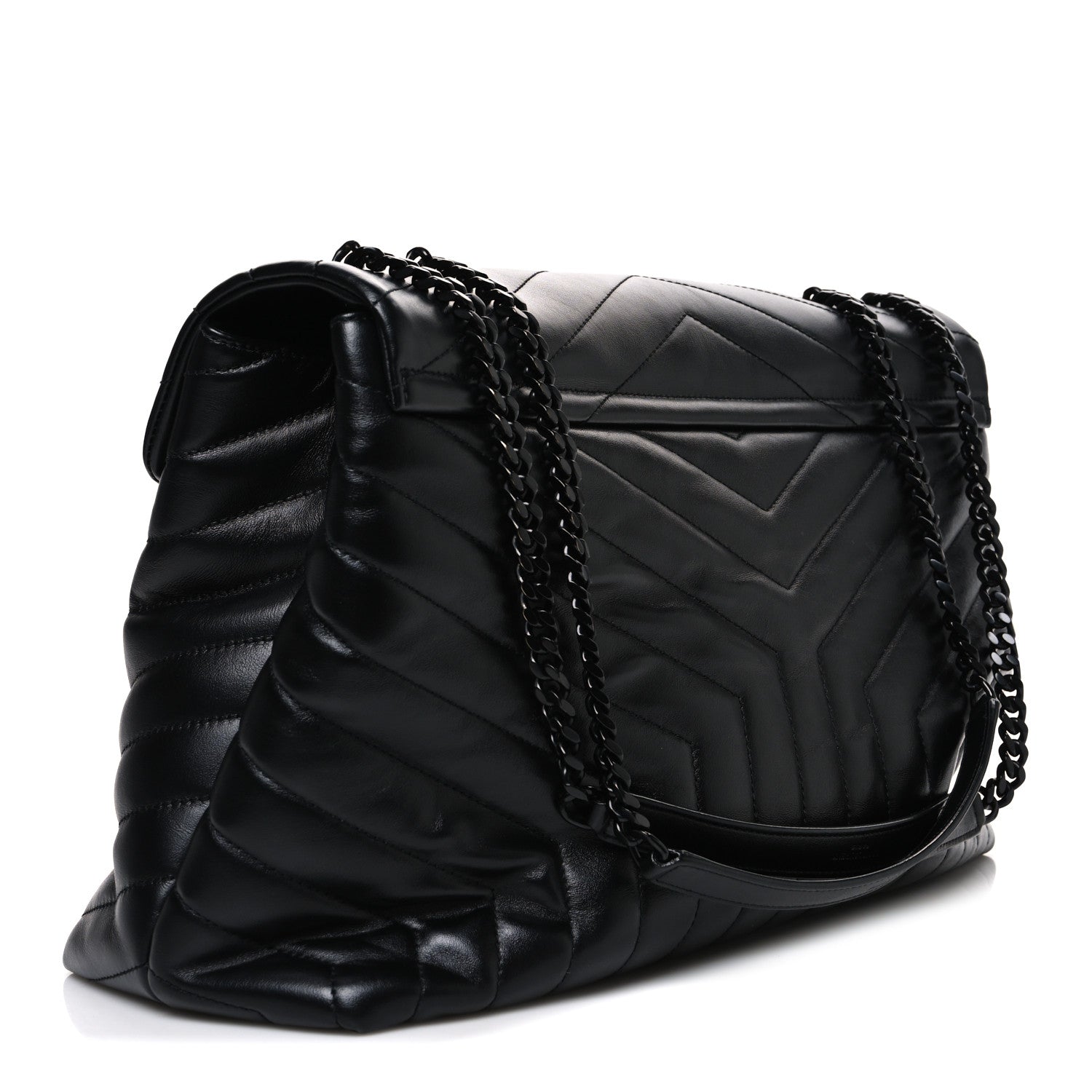 Calfskin Y Quilted Monogram Monochrome Large Loulou Chain Satchel Black