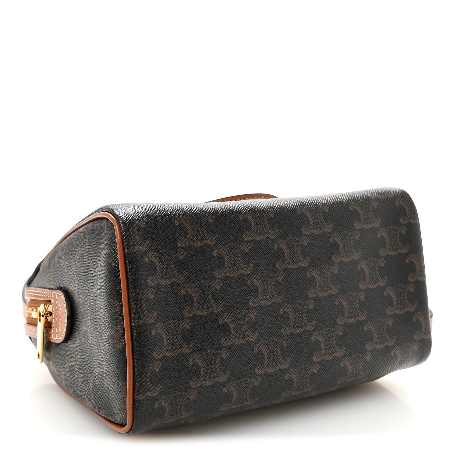 Triomphe Canvas Calfskin Small Boston Bag Tan