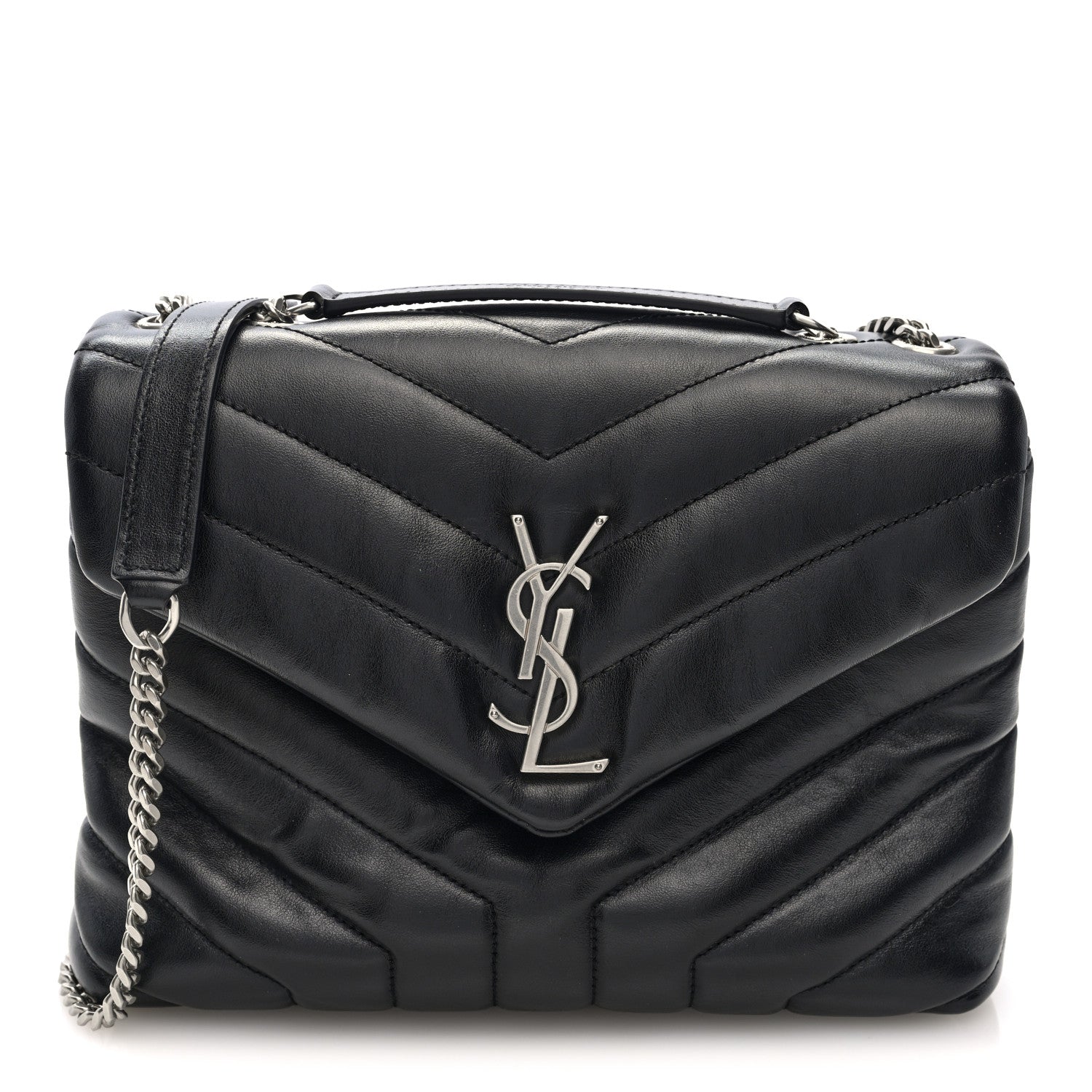 Calfskin Y Quilted Monogram Small Loulou Chain Satchel Black