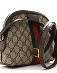 GG Supreme Monogram Textured Dollar Calfskin Web Small Ophidia Dome Shoulder Bag Beige Ebony New Acero