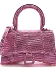 Strass Suede Hourglass Top Handle Bag XS Pink