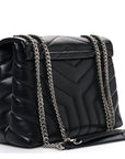 Calfskin Y Quilted Monogram Small Loulou Chain Satchel Black