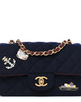 Felt Quilted Paris-Hamburg Charms Mini Rectangular Flap Black Dark Navy