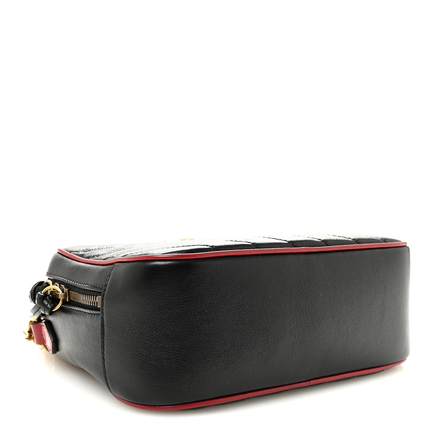 Vintage Effect Calfskin Matelasse Diagonal Small Torchon GG Marmont Bamboo Top Handle Shoulder Bag Black Romantic Cherry