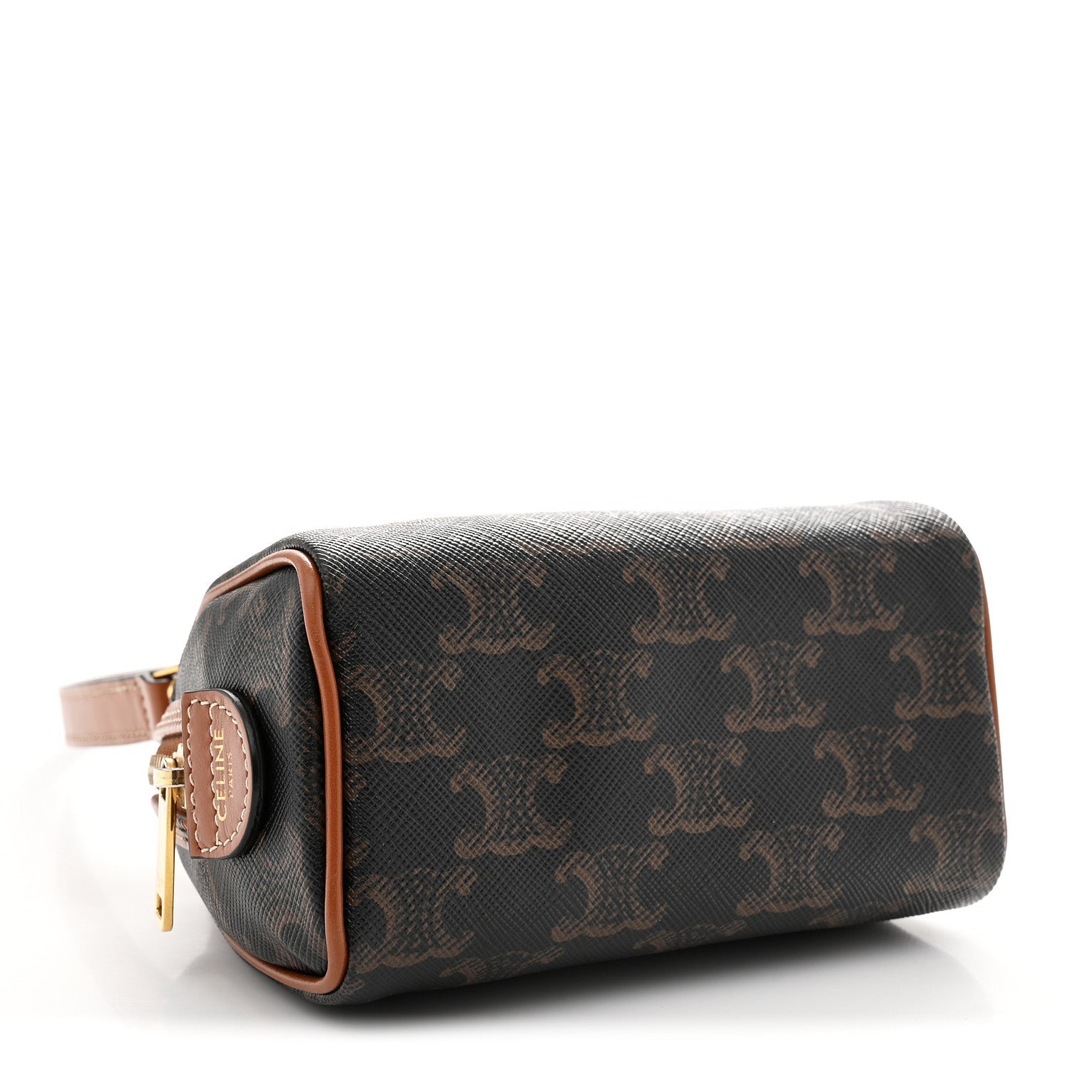 Triomphe Canvas Calfskin Mini Boston Bag Tan
