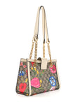 GG Supreme Monogram Flora Textured Calfskin Small Padlock Tote Beige Ebony Multicolor Mystic White