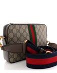 GG Supreme Monogram Textured Dollar Calfskin Web Ophidia Wristlet Shoulder Bag Beige Ebony New Acero