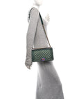 Iridescent Goatskin Quilted Medium Boy Flap Green