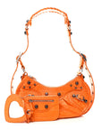 Extra Supple Calfskin Crocodile Embossed Le Cagole Shoulder Bag XS Pop Orange