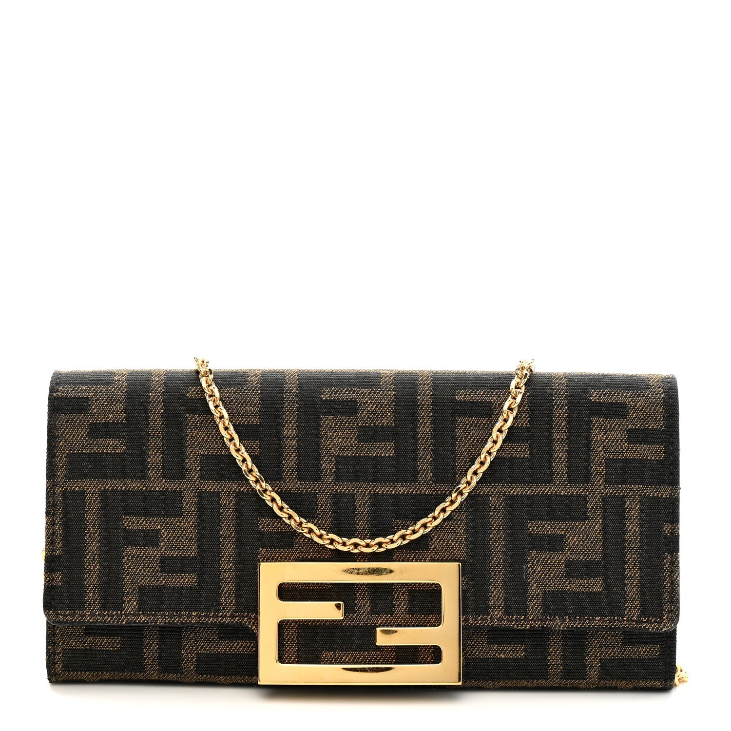 Fabric Jacquard FF 1974 Continental Wallet On Chain Tobacco Moro