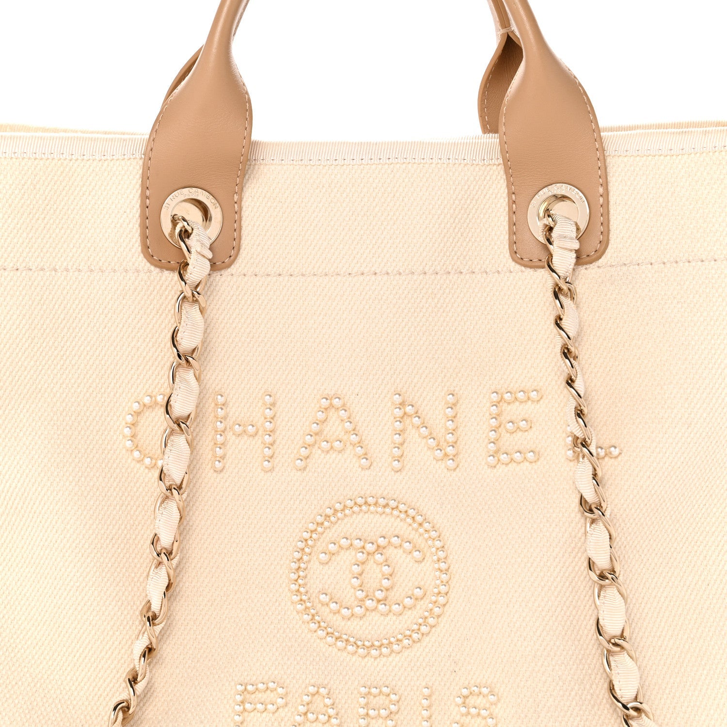 Canvas Pearl Medium Deauville Tote Ecru Beige