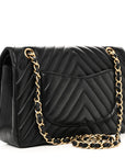Lambskin Chevron Quilted Medium Double Flap Black