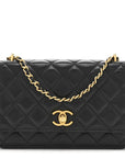 Shiny Lambskin Quilted Dynasty Wallet On Chain WOC Black